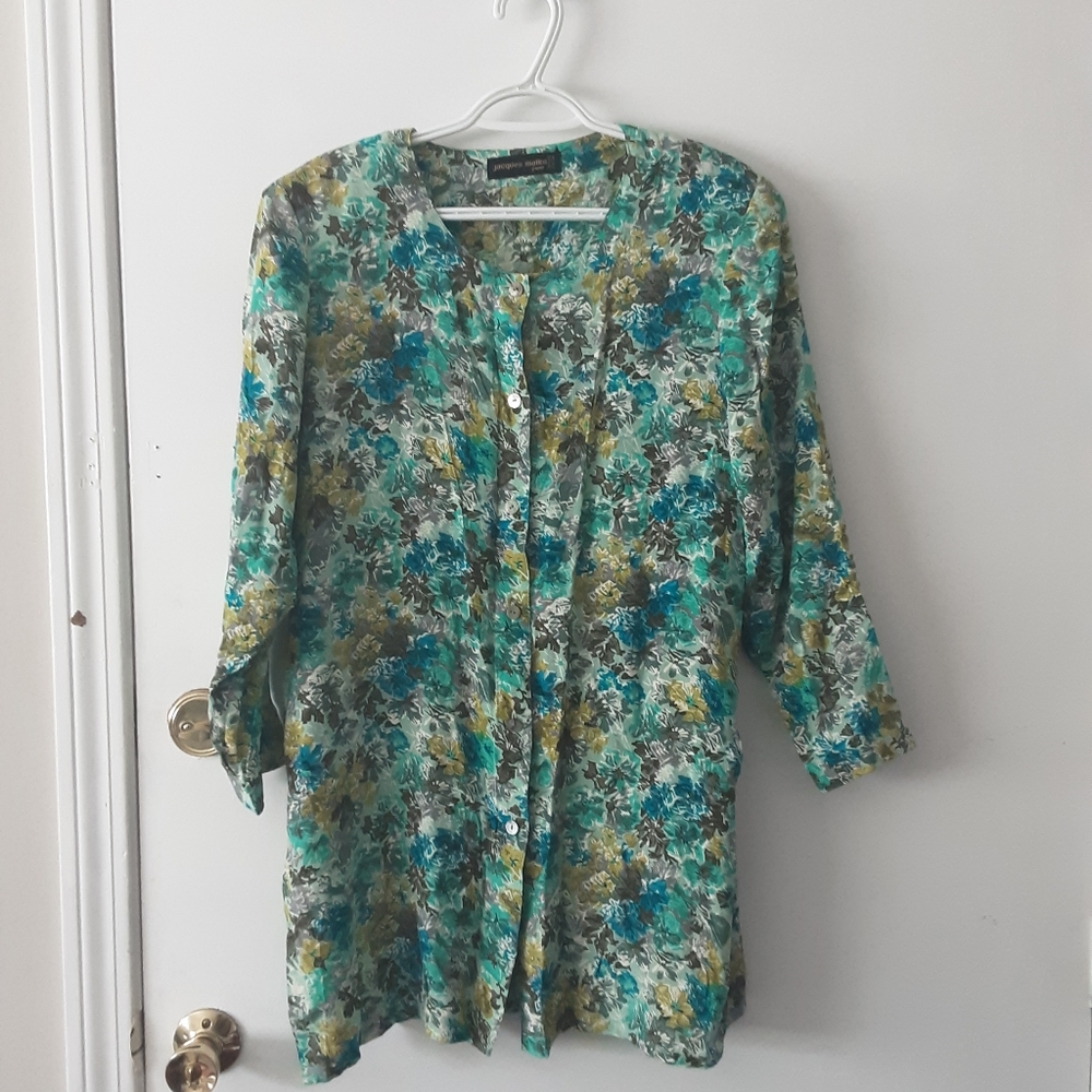 Floral Silk Button-Up Tunic Sz: M